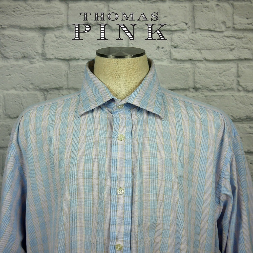 Thomas Pink Button Front Dress Shirt Sz 17.5